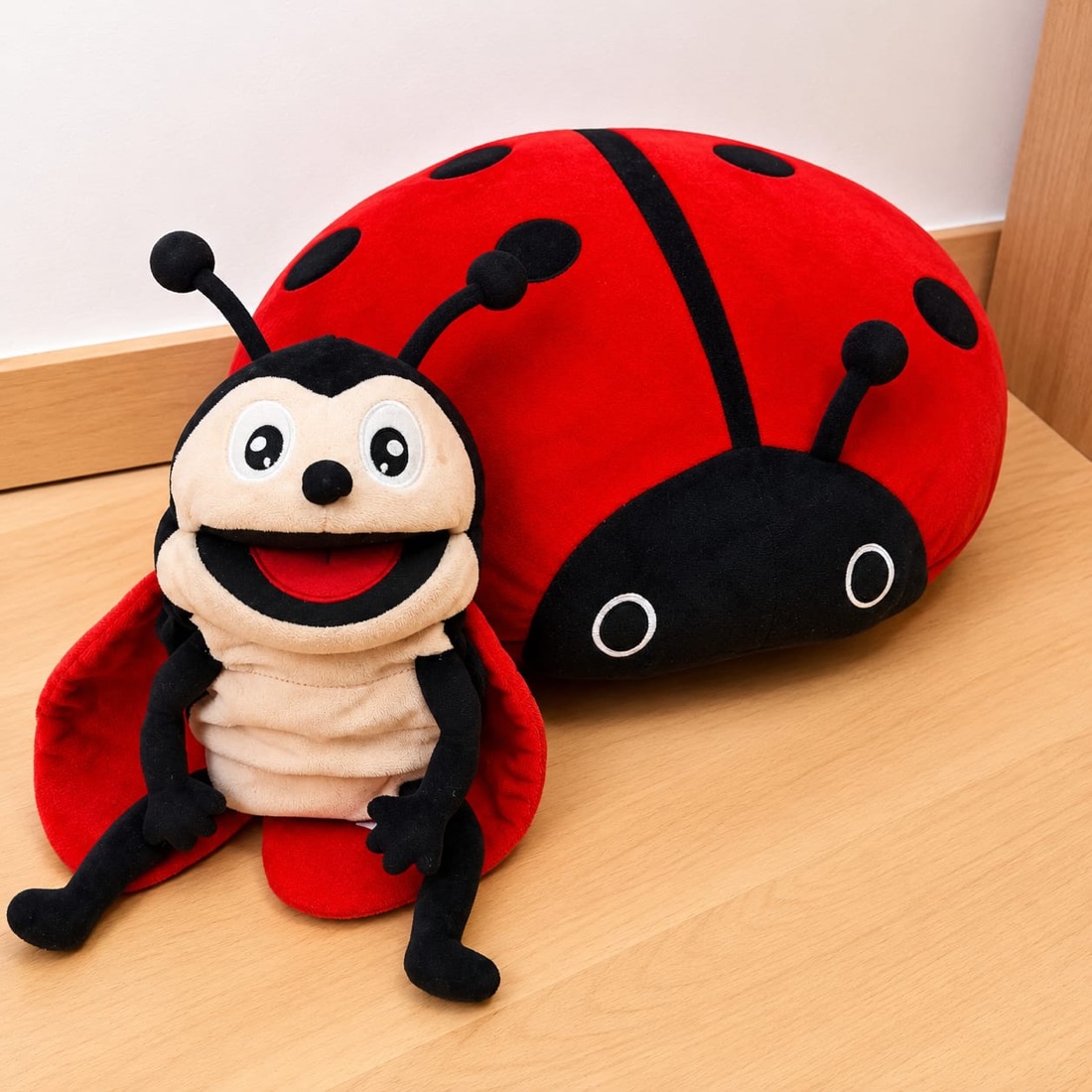 La mariquita grande de peluche del aula de Poriols y la mariquita pequeña de mano